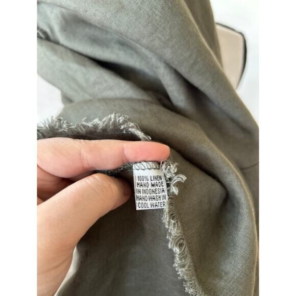 LJC Designs Olive Green Frayed Hem Linen Tulip Skirt Shift Dress - Picture 6 of 7